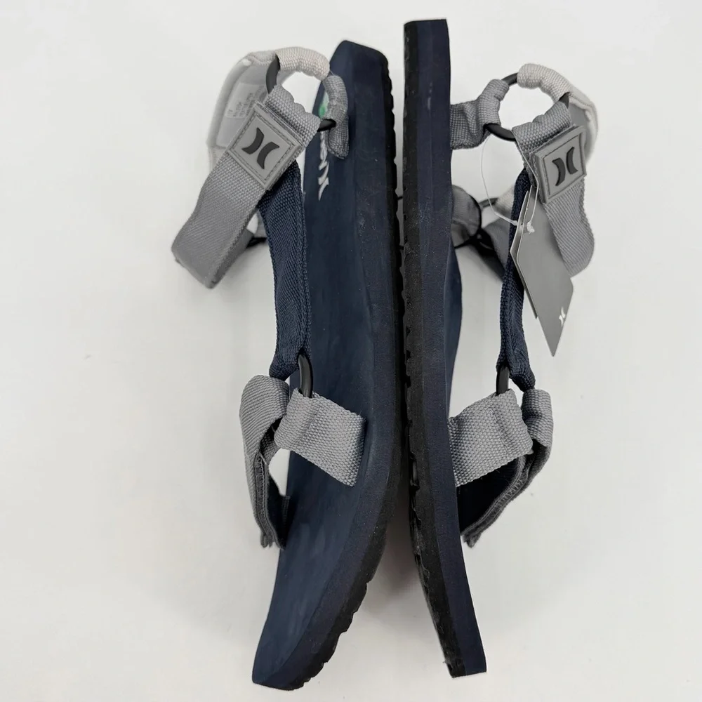 HURLEY Sandals Mens 13M RALEIGH Navy Blue Gray Adjustable Strap Lightweight READ